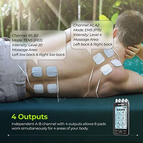 AUVON 4 Outputs TENS Unit Muscle Stimulator for Pain Relief, Large LCD - Image 3
