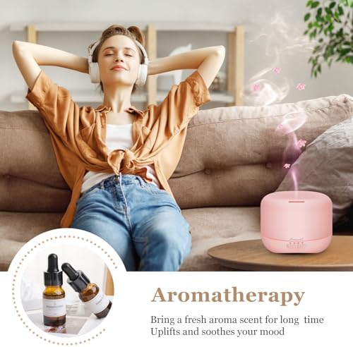 Aromatherapy Essential Oil Diffuser for Room: Air Humidifier Aroma Scent Cool Mist Colorful Lights Cute Small Large Auto Off Ultrasonic Diffusers for Home Bedroom Pink (300ml) - Image 3