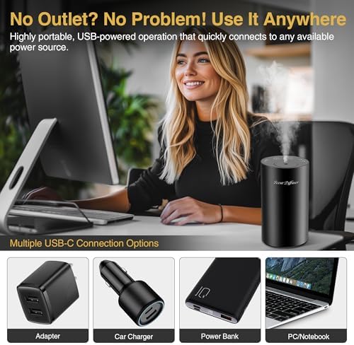 Waterless Essential Oil Diffuser Starter Kit - No Water Needed, Battery Operated Mini Scent Air Machine, Included 3x20ML Essential Oils, Portable Aromatherapy Diffuser for Home & Car & Office, Black - Image 6