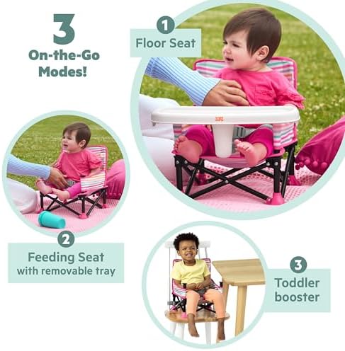 Bright Starts Disney Minnie Mouse Pop 'N Sit Portable Booster, Indoor/Outdoor Use, Floor Seat with Feeding Tray, 6 Mos - 3 Yrs - Image 2