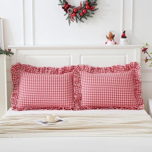 2 Pack Red/White Gingham Pillowcase 20x26 inches 100% Washed Cotton - Image 3