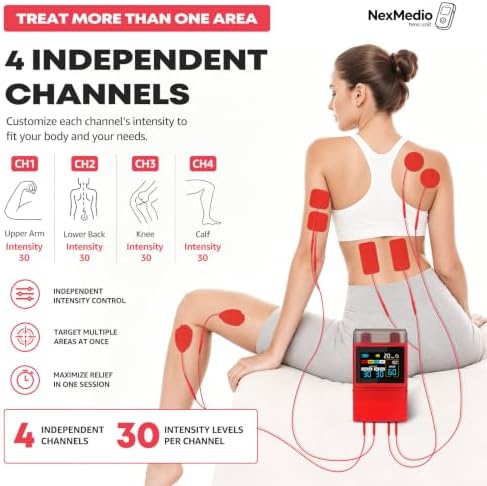 TENS Unit EMS Muscle Stimulator for Pain Relief, 4-Channel 4-in-1 Pulse Massager, 60 Modes, 30 Intensity Levels, Color LCD, Type-C Rechargeable, 10 Pads for Back Neck Shoulder Sciatica - Image 3
