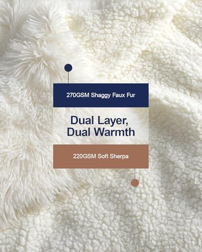 Pawque Luxury Faux Fur Sherpa Fleece Throw Blanket 90x90 inches, Cream - Image 2