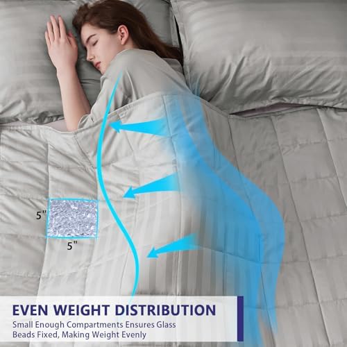 yescool Weighted Blanket for Adults (12 lbs, 60" x 80", Light Grey Stripes) Heavy Blanket for Sleeping Perfect for 110-130 lbs, Queen Size Breathable Blanket with Premium Glass Bead, Machine Washable - Image 4