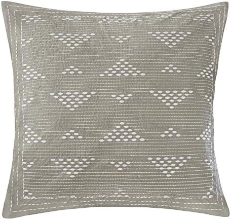 INK+IVY Cario Mid Century Modern Cotton Square Decorative Pillow Sofa Cushion Lumbar, Back Support, 18X18", Geometric Embroidery Taupe by INKIVY