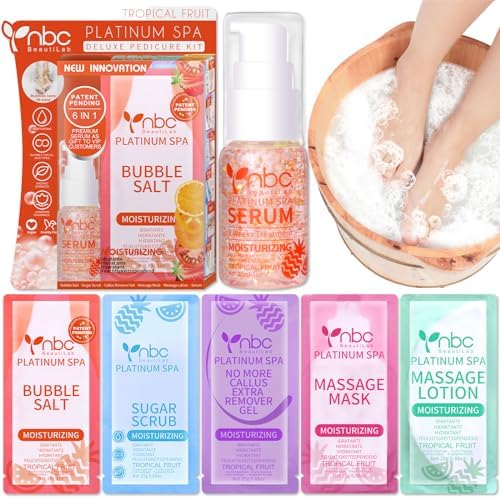 Pedicure Foot Soak Set - Upgraded 6 in 1 Foot Spa, Foot Bath Spa, Pedicure Kit, Foot Soak for Tired & Dry Cracked Feet, Athletes Feet, Bad Odor, Softens Calluses (Tropical fruit) by nbcBeautiLab