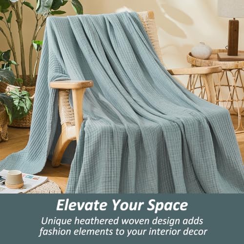 EMME Cotton Muslin King Blanket Bed Layering Bedspread Coverlet Breathable Gauze Blanket Soft Lightweight (Heather Teal, 108"x90") - Image 4