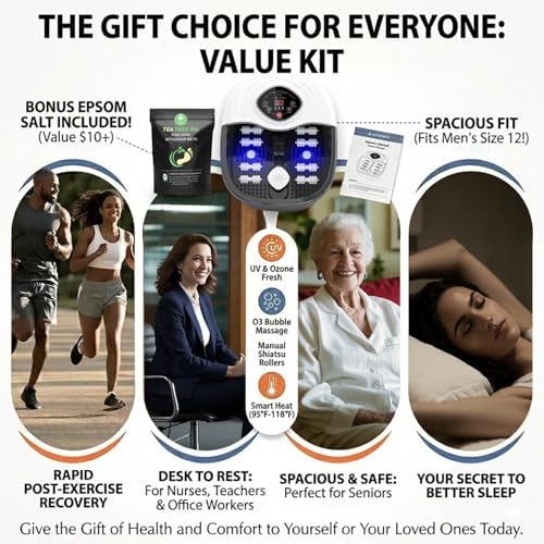 Foot Spa Bath Massager with Heat, UV Ozone & Oxygen Bubbles, Shiatsu Rollers Epsom Salt Temperature Control, Relieves Stress and Feet Pain - Home Pedicure Soaking Tub Gift for Women/Men - Image 7