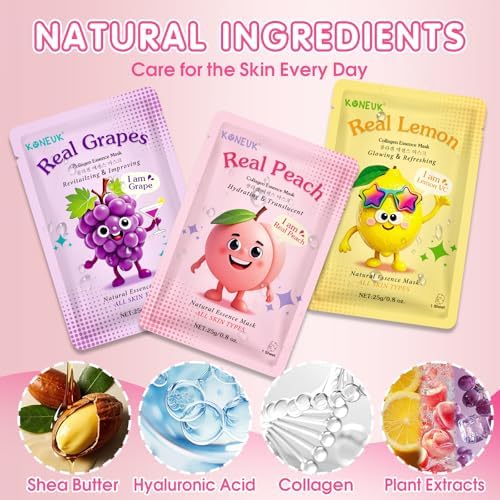 KONEUK 9 Pack Fruit Face Masks Skincare for Kids, Skin Care for Teens Women - Image 4