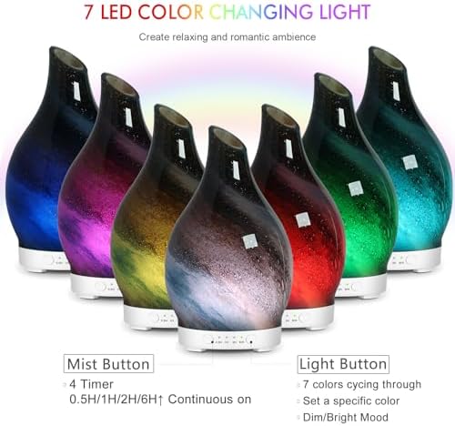 Aromatherapy Essential Oil Diffuser for Home- 150ml Art Glass Diffuser for Essential Oils with Waterless Auto Shut-Off 4 Timer 7 Colors LED Night Light for Home Office Decor Gifts for Women - Image 2