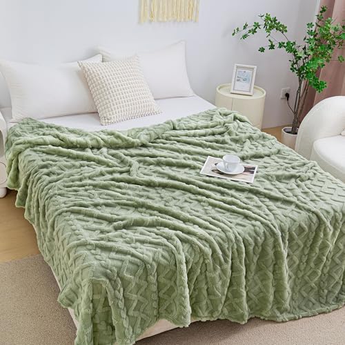 Aganear Fleece Throw Blanket for Bed Couch 90"x108" Sage Green by Aganear