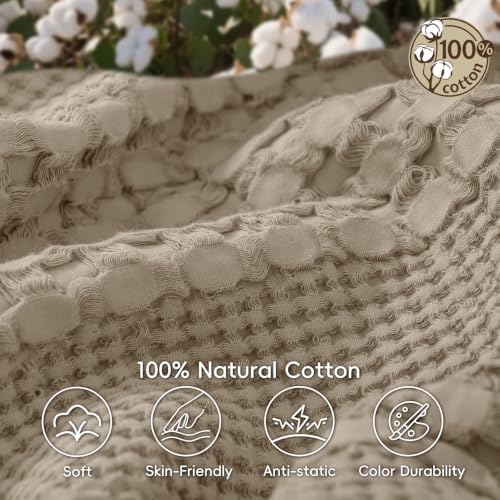 PHF Lightweight 100% Cotton Waffle Blanket for Bed, Queen, Taupe - Image 5