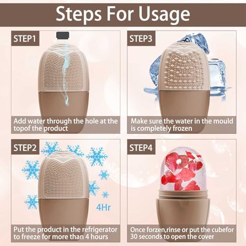 XHJRI Ice Face Roller Massager,Ice Cube Roller for Face, Eyes and Neck Naturally Conditioning and Skin Care,De-Puff Eye Bags,Reduce Migraine Pain,Reusable Massage Silicone Ice Mold (New Coffee) - Image 5