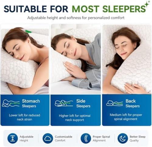 Side Sleeper Pillow for Adults, King Size Cooling Pillow for Neck and Shoulder Pain Relief, Adjustable Firm Soft Shredded Memory Foam Pillows for Side Back Stomach Sleepers, Bed Pillows for Sleeping - Image 6