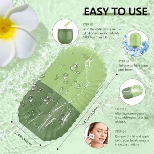 Ice Roller for Face and Eye, Silicone Ice Facial Roller Ice Holder, Face Ice Mold Skin Care, Face Icers Reusable Ice Cube Roller for Shrink Pores Anti Wrinkle Reduce Puffiness, Green - Image 5