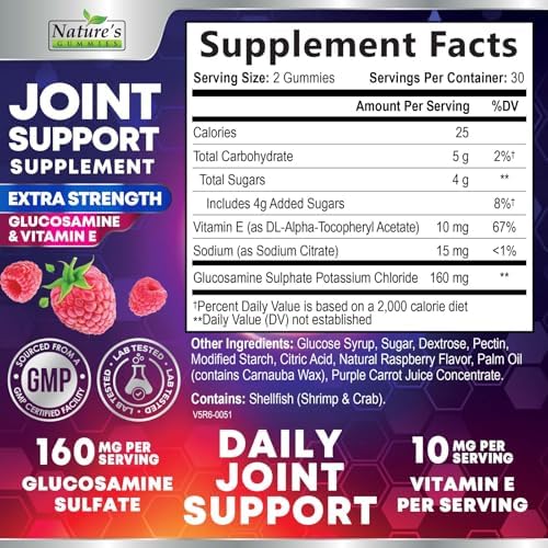 Joint Support Gummies - Extra Strength Glucosamine Gummy Supports Flexibility, Joint & Cartilage Health for Back, Knees, Hands - Natural Vitamin E for Immune Support for Women & Men - 60 Gummies - Image 2