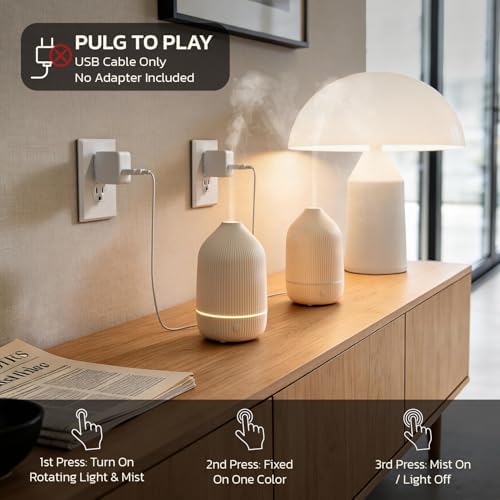 Essential Oil Diffuser, 2Pack, 100ml Aromatherapy Diffuser, Mini Ultrasonic Diffuser for Essential Oil, Home, Office, Cool Mist Humidifier with 7 Led Light, Auto Shut-Off, White - Image 3