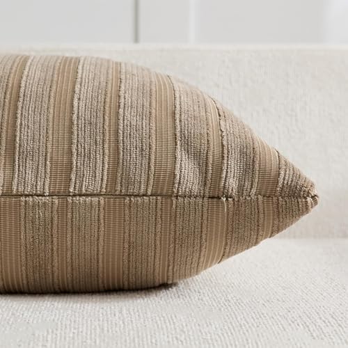 DEZENE 14x24 Khaki Lumbar Pillow Covers Soft Striped Corduroy Neutral Rectangular Throw Pillow Cases for Couch Sofa Bedroom Living Room Home Decor - Image 2