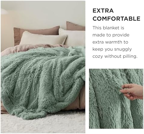 Bedsure Faux Fur Fluffy Sherpa Fleece Queen Bed Blanket Sage Green 60"x80" - Image 3