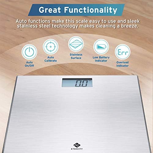 Etekcity Stainless Steel Digital Body Weight Bathroom Scale Step-On Technology Large Blue LCD Backlight Display, 400 Pounds, Grey, 12x12 Inch (Pack of 5) - Image 3