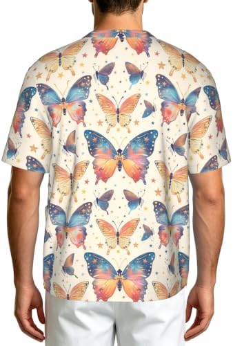 Men's Scrub Top,V-Neck Spill Wrinkle Resistant,3 Pockets-Butterfly Aesthetic (10) - Image 2