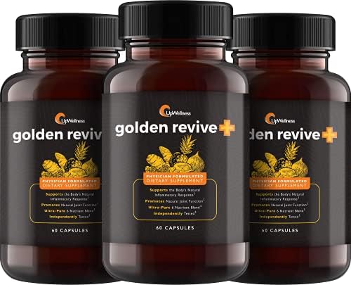 UpWellness Golden Revive + Joint Support Supplement Featuring Turmeric with Black Pepper, Quercetin, and Magnesium- Turmeric Boswellia Supplement - 6 Active Ingredients - 60 Capsules, 3 Pack by UpWellness