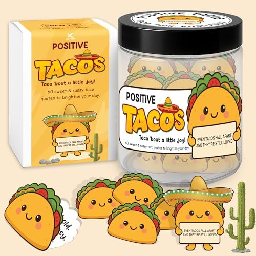 Positive Taco Jar 60 Positive Affirmation Cards Funny Birthday Gifts for Women Men Son Dad Mom Daughter Sister Friend Coworkers Student Teacher Back to School Gifts Mexican Fiesta Party Decorations by KATINAT