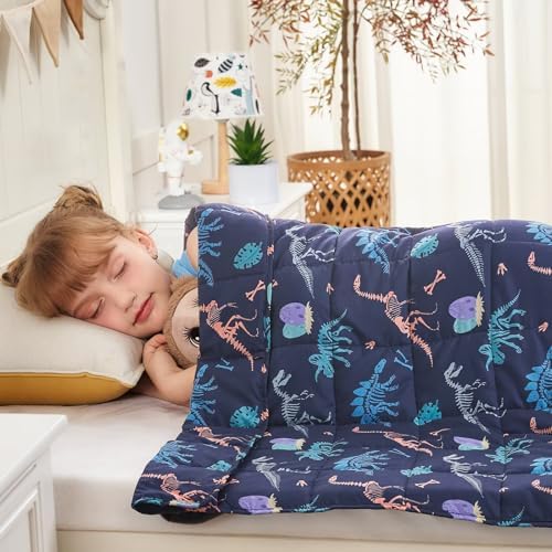 yescool Dinosaur Weighted Blanket 5 Pounds Cooling Weighted Lap Blanket, Navy Heavy Blankets for Sleeping, Weighted Throw Blankets Gifts for 40-60lbs, 36"x48" - Image 3