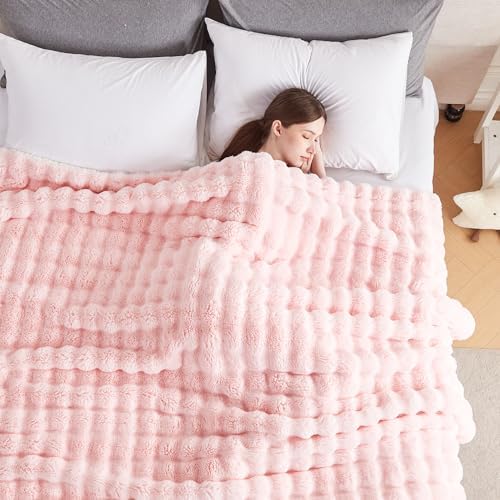 60x80 Inches Ultra-Soft Fuzzy Faux Fur Plush Twin Size Blanket - Thick, Warm Sherpa for Couch, Sofa, Bedroom, Camping - Decorative Blanket for Cozy Warmth, Bubble Pink - Image 4