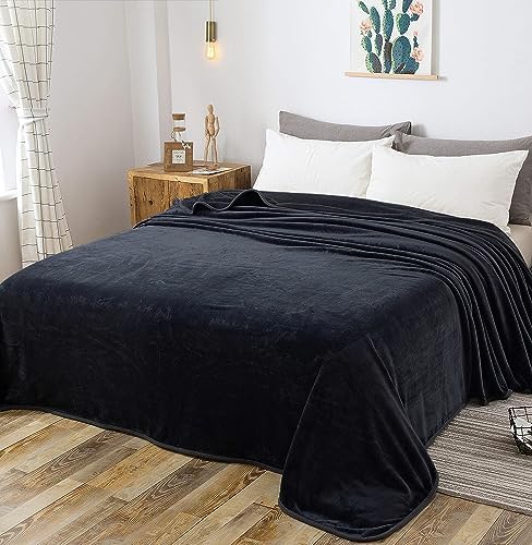Polar Fleece Blanket Twin Size Lightweight Throw for The Bed Extra Soft Brush Fabric Super Warm Sofa Blanket 66" x 90"(Black Twin) - Image 2