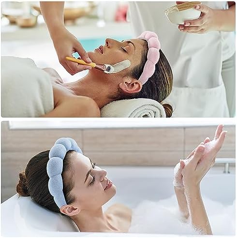 Ztomine Spa Headbands for Face Washing, Facials, Masks & Skin Treatments, Set of 2, 100% Cotton Terry Cloth, Plush Soft Absorbent Headband, Pink & Blue - Image 2
