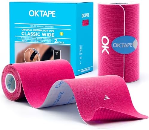 OK TAPE Extra Wide Kinesiology Tape for Shoulder, Back, Precut Strips by OKTAPE