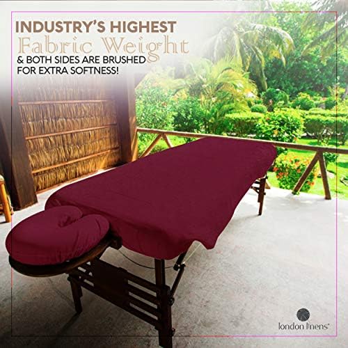 London Linens Extra Thick 3 Piece Set Massage Table Sheets Set - 100% Natural Cotton Flannel - Includes Massage Table Cover, Massage Fitted Sheet, and Massage Face Rest Cover (Burgundy) - Image 2