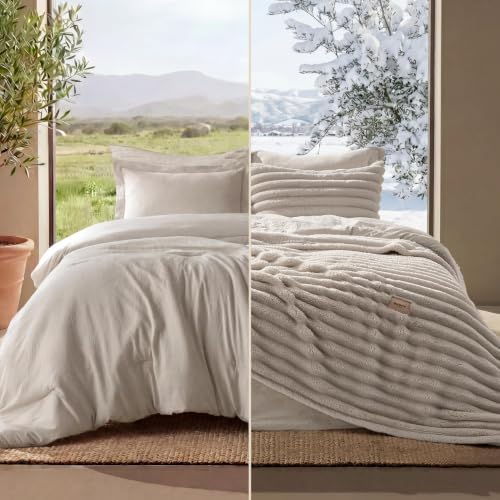 Bedsure Gentlesoft™ 2-in-1 Oversized King Comforter Set and Detachable Fluffy Blanket, Beige Bedding Set for All Season Use, Detachable Design for Space Saving (Includes 2 Pillow Shams, 2 Pillowcases) by Unknown