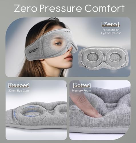 Sleep Mask with Headphones Bluetooth 5.4, TOPOINT 3D Eye Mask Blackout with Soft Bamboo Cotton for Side Sleepers Women Men, Sleep Headphones Earphones HD Speaker Microphone for Travel Meditation Gift - Image 4