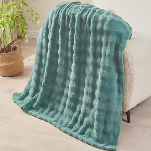 NEWCOSPLAY 3D Bubble Flannel Throw Blanket for Couch Light Teal, 50"×60" - Image 6