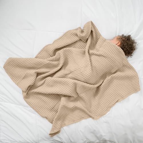 Comfy Cubs Waffle Weave Baby Blanket - 40” x 40” Cotton Blanket with Textured Design - Lightweight Swaddle for Bed, Crib, Stroller, or Couch - Soft and Cozy Cover for Toddlers, Boys & Girls - Sand - Image 2