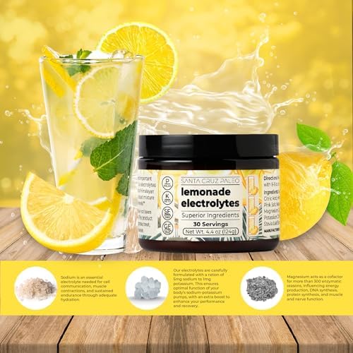Santa Cruz Paleo Electrolyte Powder, Lemonade Flavor, Sugar Free Hydration Drink Mix with Himalayan Pink Salt, Sea Salt, Magnesium Glycinate, Potassium Chloride, Sweetened with Stevia, 30 Servings - Image 4