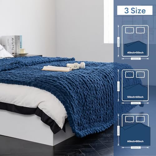 Chunky Knit Throw Blanket for Couch，40x50 Inches Deep Blue - Image 4