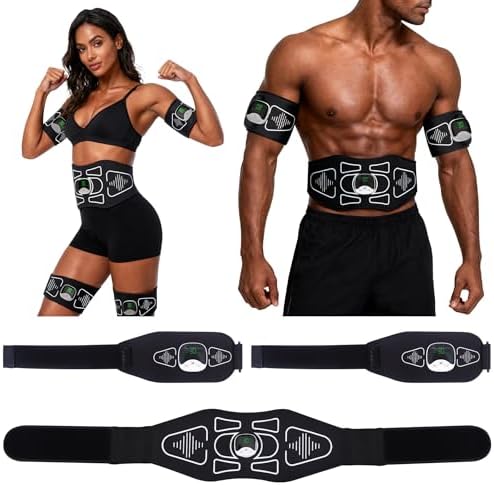 EMS Muscle Stimulator – Rechargeable Abs, Arms & Legs 3-Piece Set Trainer for Core Strength, Muscle Toning, and Workout Recovery – Wireless Body Stimulator for Men Women, Black by JORAIXES