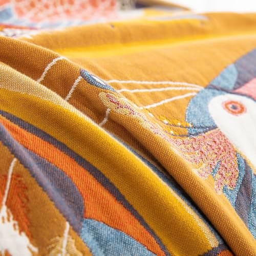 100% Muslin Cotton Throw Blanket for Couch Bed Adults Kids, Oriole Bird Printed Boho Quilt 4 Layers Ultra Soft Lightweight Reversible Gauze Blanket for All Season (Multi,60"x80") - Image 4