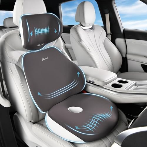 FLORICH Car Seat Cushion & Lumbar Support Pillow & Car Neck Pillow, Ergonomic Memory Foam Driving Seat Cushion for Back & Sciatica Pain Relief, Non-Slip Washable Cushion for Car, Driver, Office-Gray by FLORICH