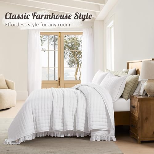 WDCOZY White Cloud Quilt Set Twin Size, Lightweight Soft Cross Stitch Bedspread, Farmhouse Rustic Country Coverlet, Spring Summer Thin Comforter, 2 Pieces, 1 Pillow Sham, 68x90 inches - Image 6