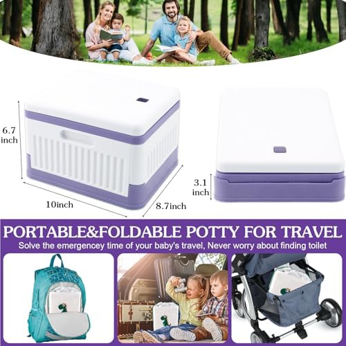 Fabulas Portable Potty for Toddler Travel, Foldable Travel Potty Training Toilet Seat for Kids Boys Girls, Emergency Mobile Toilet In Car for Camping, Outdoor, Indoor, with 30 Disposable Bags, Purple - Image 3