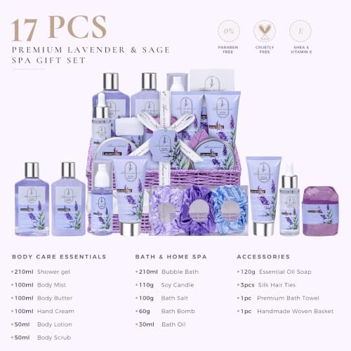 Gifts for Women, 17pcs Lavender Spa Gift Baskets for Women Self Care - Image 2