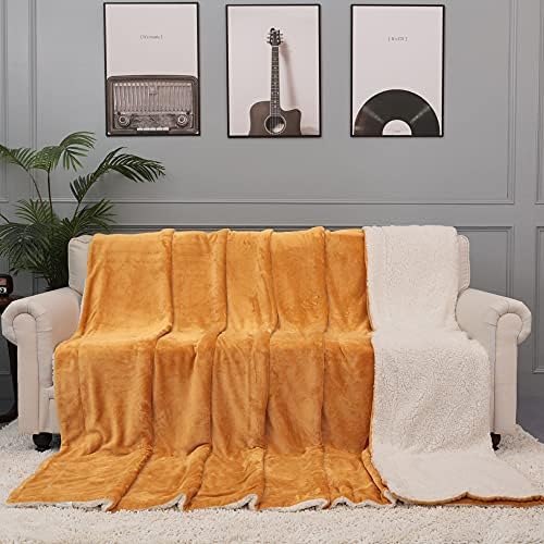 NANPIPER King Size Sherpa Blanket, Soft Fleece Throw for Bed, Reversible Thick Fuzzy Blanket for Winter (Ginger Yellow, 90x108 inches) - Image 4