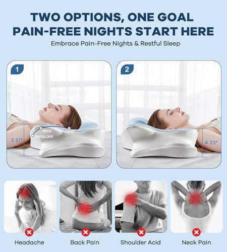 DONAMA Cervical Pillow for Neck and Shoulder Pain Relief, Cooling Contour Memory Foam Pillow, Dual-Height Ergonomic Neck Support Pillow for Side Back Stomach Sleepers with Removable Pillowcase - Image 2