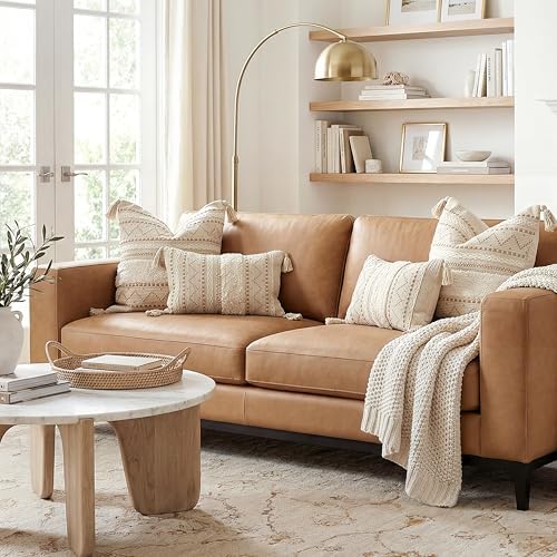 BlissBlush 12x20 Lumbar Pillow Cover, Cream Neutral Beige Rectangular Decorative Cushion Cover, Boho Accent Pillowcase with Tufted Details and Tassels for Couch Sofa Living Room (Cover Only) - Image 5