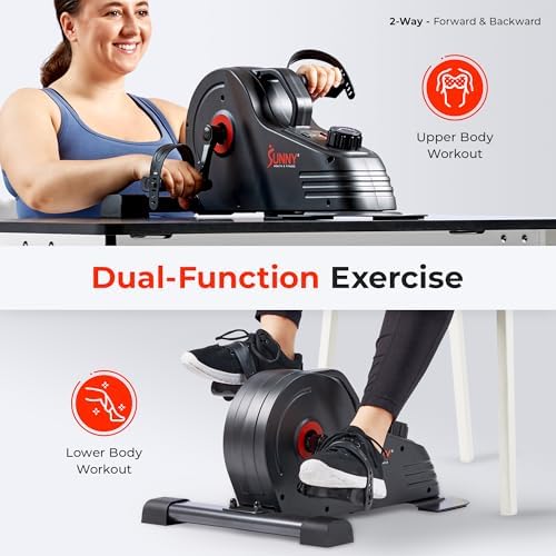 Sunny Health & Fitness 2-in-1 Smart Magnetic Pedal Exerciser, Compact Indoor Under-Desk Mini Exercise Bike for Full Body Cardio Workout and Physical Therapy, Free SunnyFit Training App Connection - Image 2