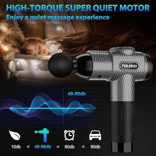 TOLOCO Massage Gun, Deep Tissue Back Massage for Athletes for Pain Relief, Percussion Massager with 10 Massages Heads & Silent Brushless Motor, Fathers Day Dad Gifts, Carbon - Image 3